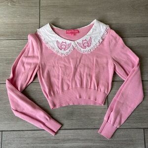 Sugar Thrillz crop Angel devil collared sweater
